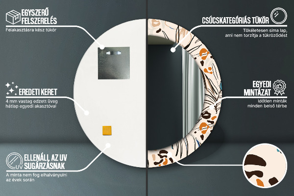 Round printed mirror Flowers with a jungle pattern