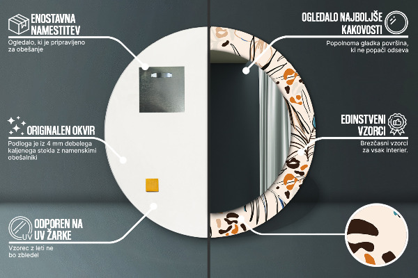 Round printed mirror Flowers with a jungle pattern