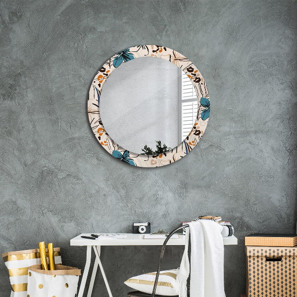 Round printed mirror Flowers with a jungle pattern