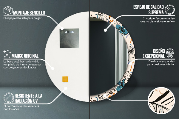 Round printed mirror Flowers with a jungle pattern