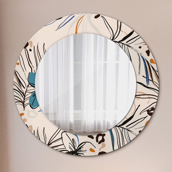 Round printed mirror Flowers with a jungle pattern