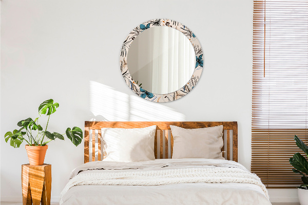 Round printed mirror Flowers with a jungle pattern