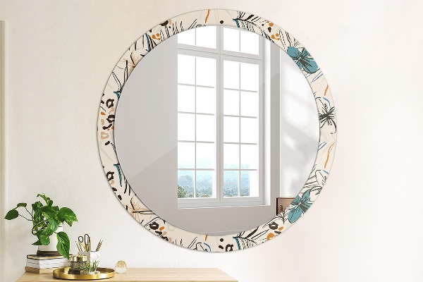 Round printed mirror Flowers with a jungle pattern