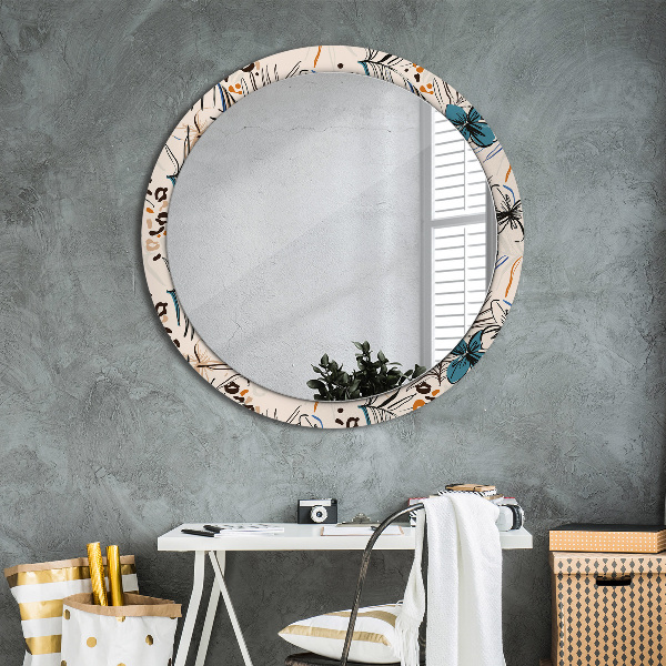 Round printed mirror Flowers with a jungle pattern
