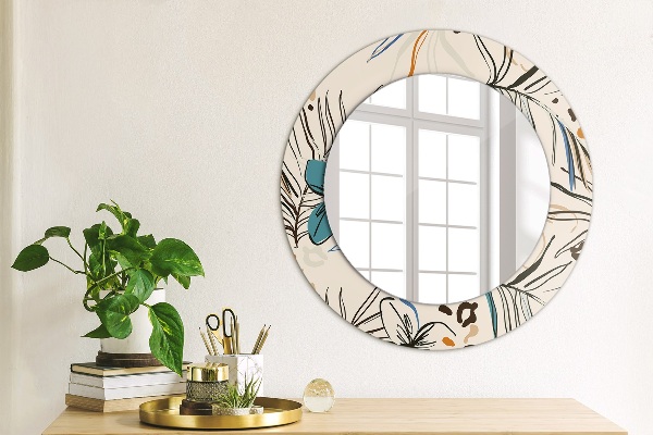 Round printed mirror Flowers with a jungle pattern