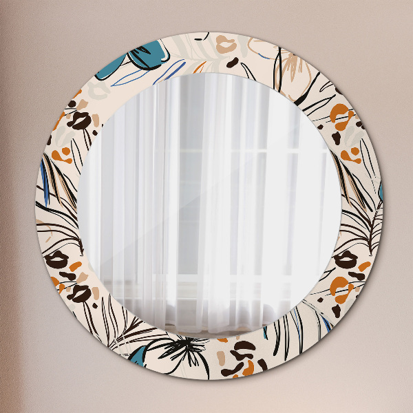 Round printed mirror Flowers with a jungle pattern