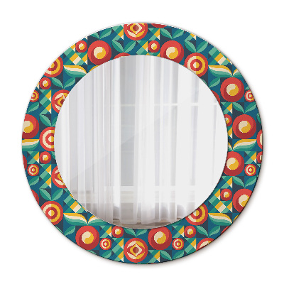 Round printed mirror Geometric fruit and leaves