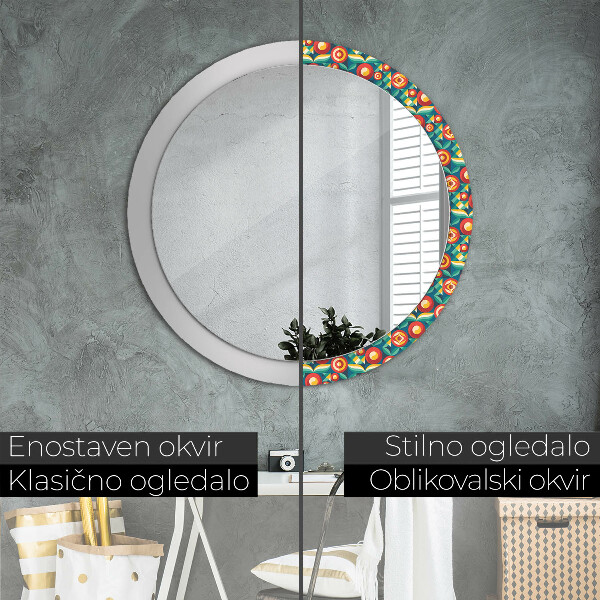 Round printed mirror Geometric fruit and leaves
