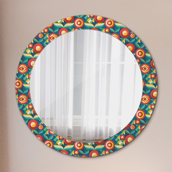 Round printed mirror Geometric fruit and leaves