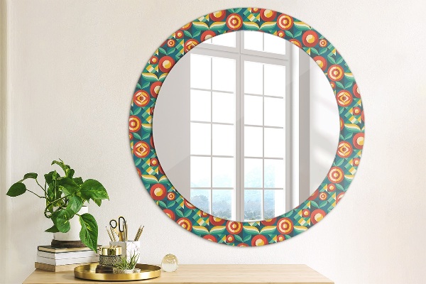 Round printed mirror Geometric fruit and leaves