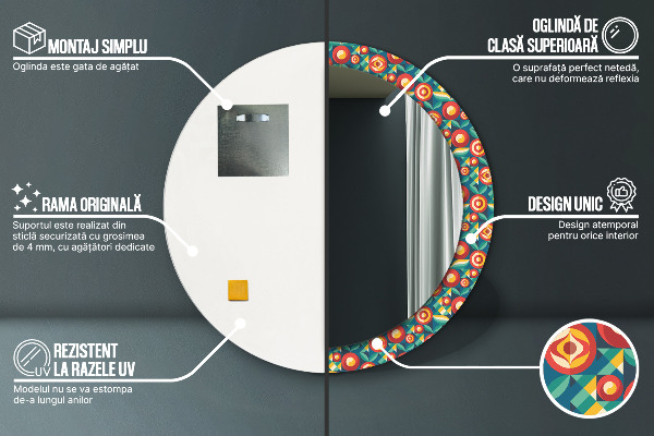 Round printed mirror Geometric fruit and leaves