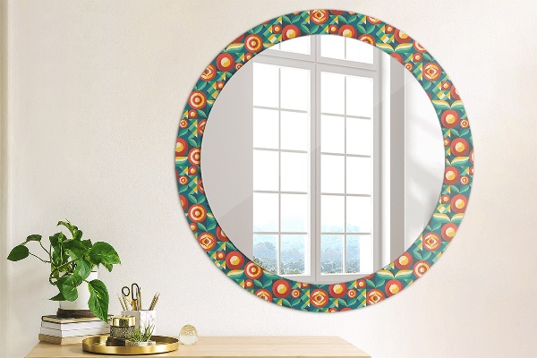 Round printed mirror Geometric fruit and leaves