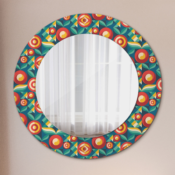 Round printed mirror Geometric fruit and leaves