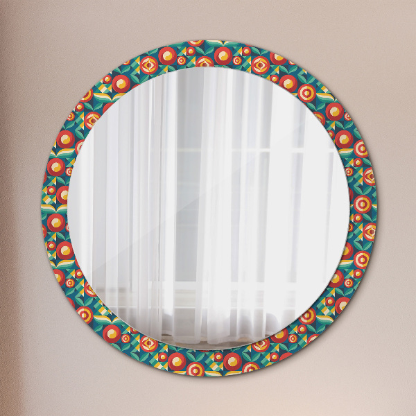 Round printed mirror Geometric fruit and leaves