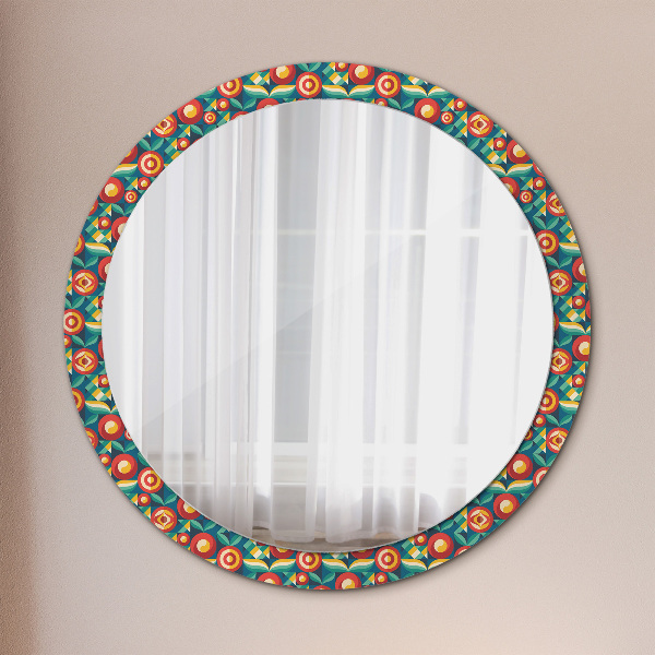 Round printed mirror Geometric fruit and leaves