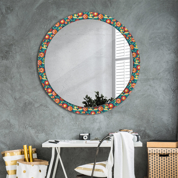 Round printed mirror Geometric fruit and leaves