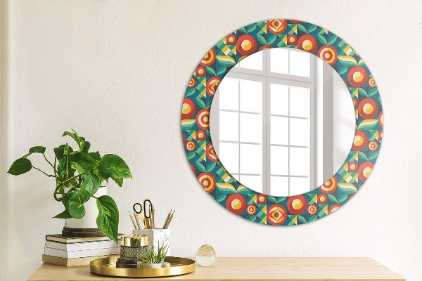 Round printed mirror Geometric fruit and leaves