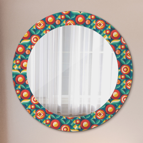 Round printed mirror Geometric fruit and leaves
