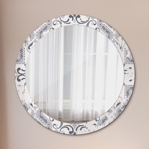 Round mirror frame with print Retro tiles