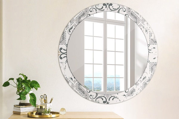 Round mirror frame with print Retro tiles