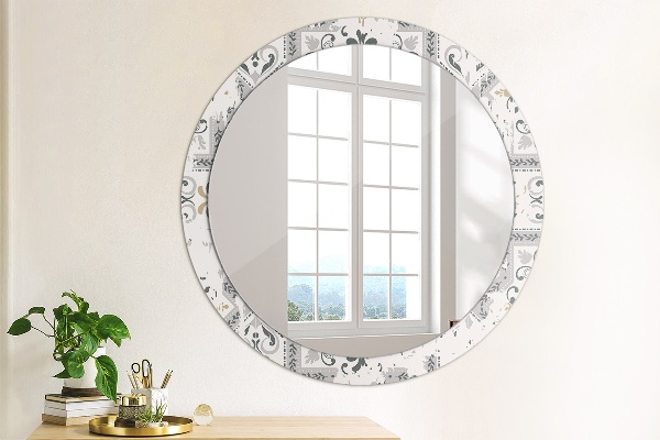 Round mirror frame with print Retro tiles