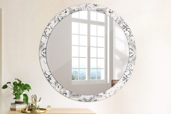 Round mirror frame with print Retro tiles