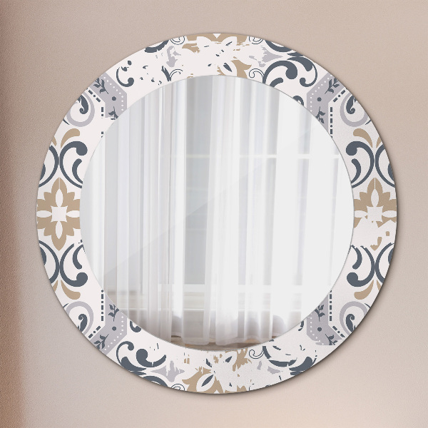 Round mirror frame with print Retro tiles