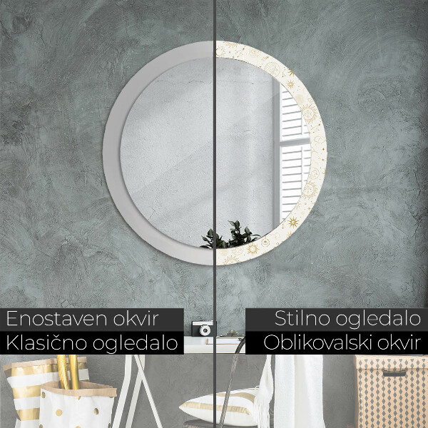 Round mirror frame with print Mystical esoteric pattern