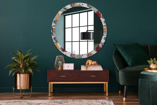 Round decorative mirror Abstraction with birds