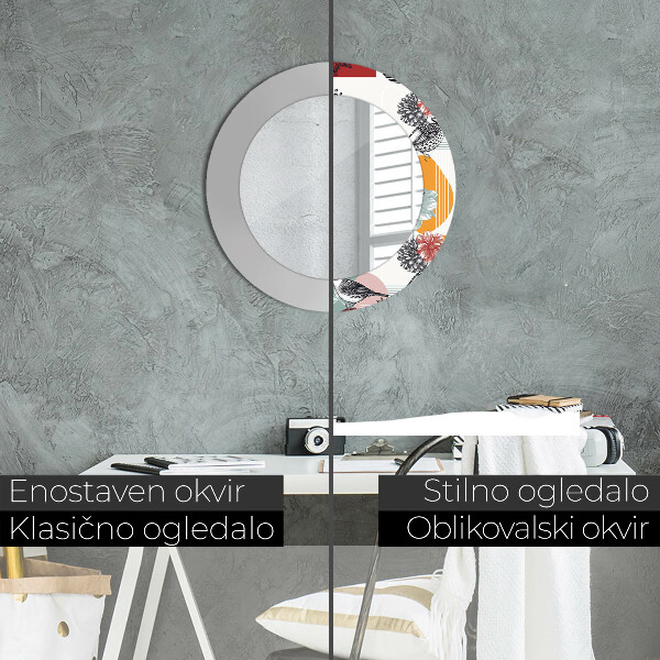 Round decorative mirror Abstraction with birds