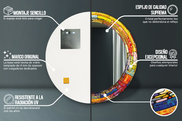 Ornate framed mirror Colored stained glass window