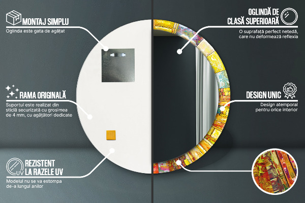 Ornate framed mirror Colored stained glass window