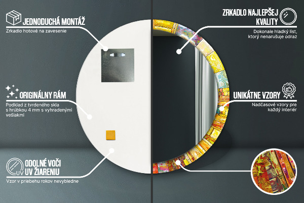 Ornate framed mirror Colored stained glass window