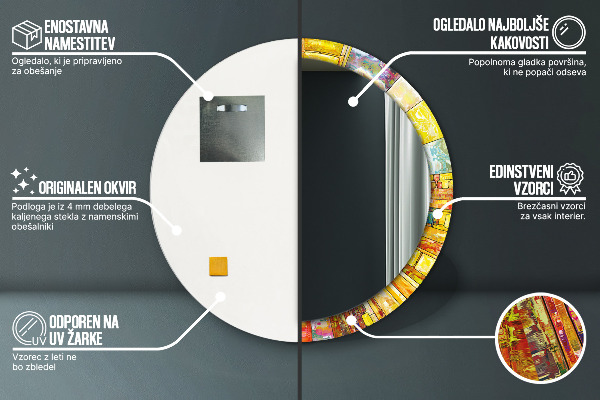 Ornate framed mirror Colored stained glass window