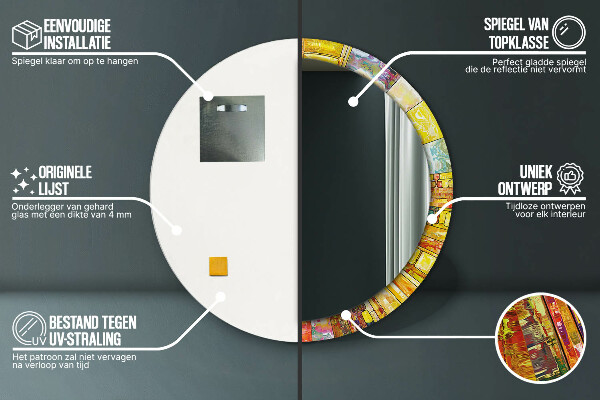 Ornate framed mirror Colored stained glass window