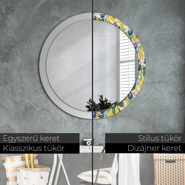Round decorative mirror Blue and yellow orchids