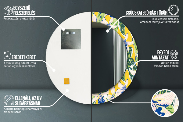 Round decorative mirror Blue and yellow orchids