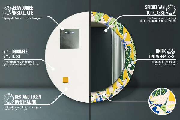 Round decorative mirror Blue and yellow orchids