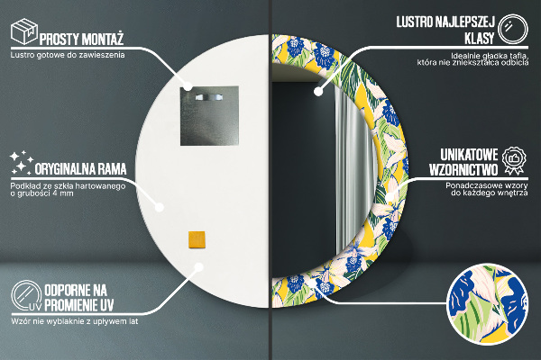 Round decorative mirror Blue and yellow orchids