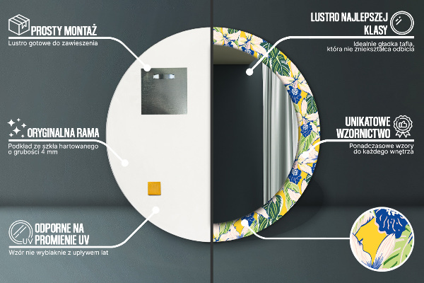 Round decorative mirror Blue and yellow orchids