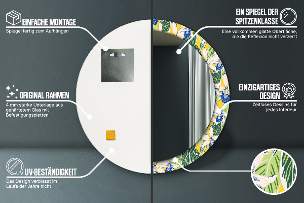 Round decorative mirror Blue and yellow orchids