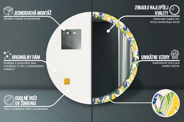 Round decorative mirror Blue and yellow orchids