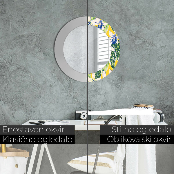 Round decorative mirror Blue and yellow orchids