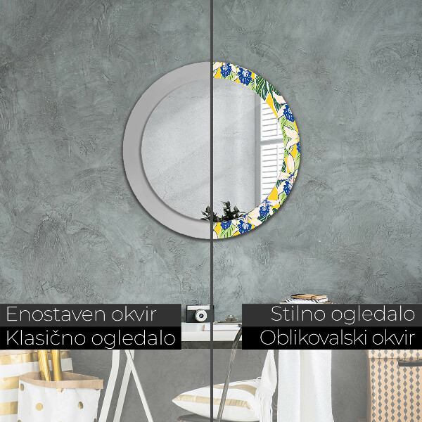 Round decorative mirror Blue and yellow orchids