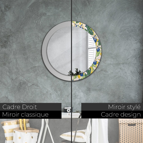 Round decorative mirror Blue and yellow orchids