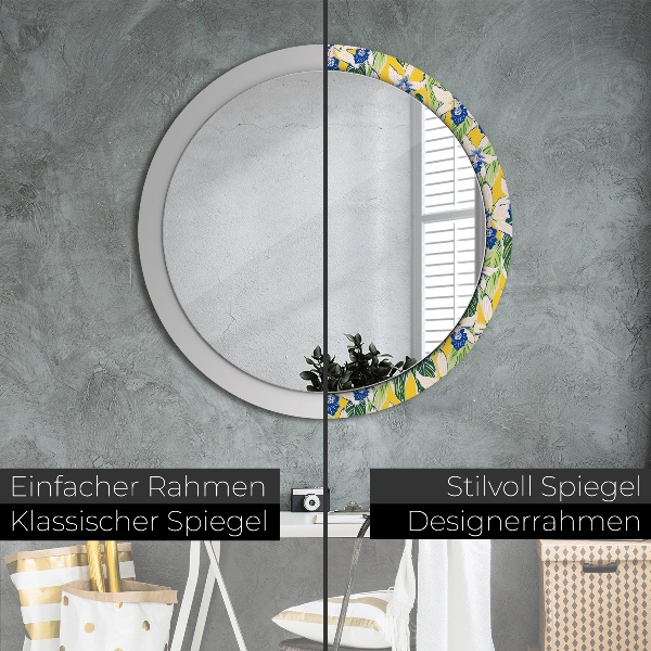 Round decorative mirror Blue and yellow orchids