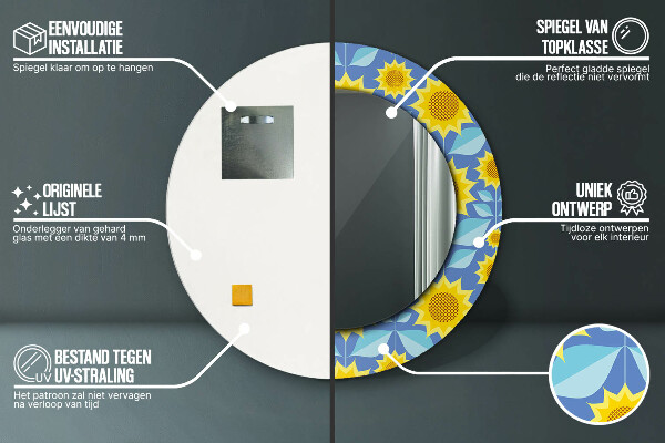 Round printed mirror Geometric sunflowers