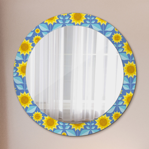 Round printed mirror Geometric sunflowers