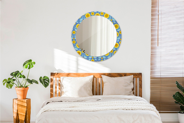 Round printed mirror Geometric sunflowers