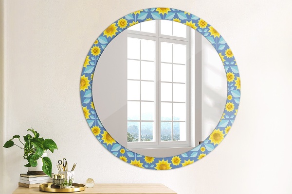 Round printed mirror Geometric sunflowers